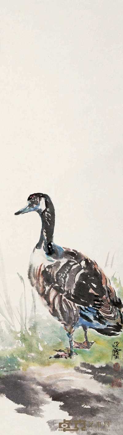 汪亚尘  鸭 立轴 120×34cm
